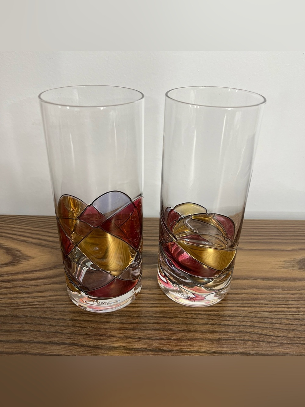Coronet Barcelona Sagrada Cocktail Glasses Hand Painted Glass Set Of 2